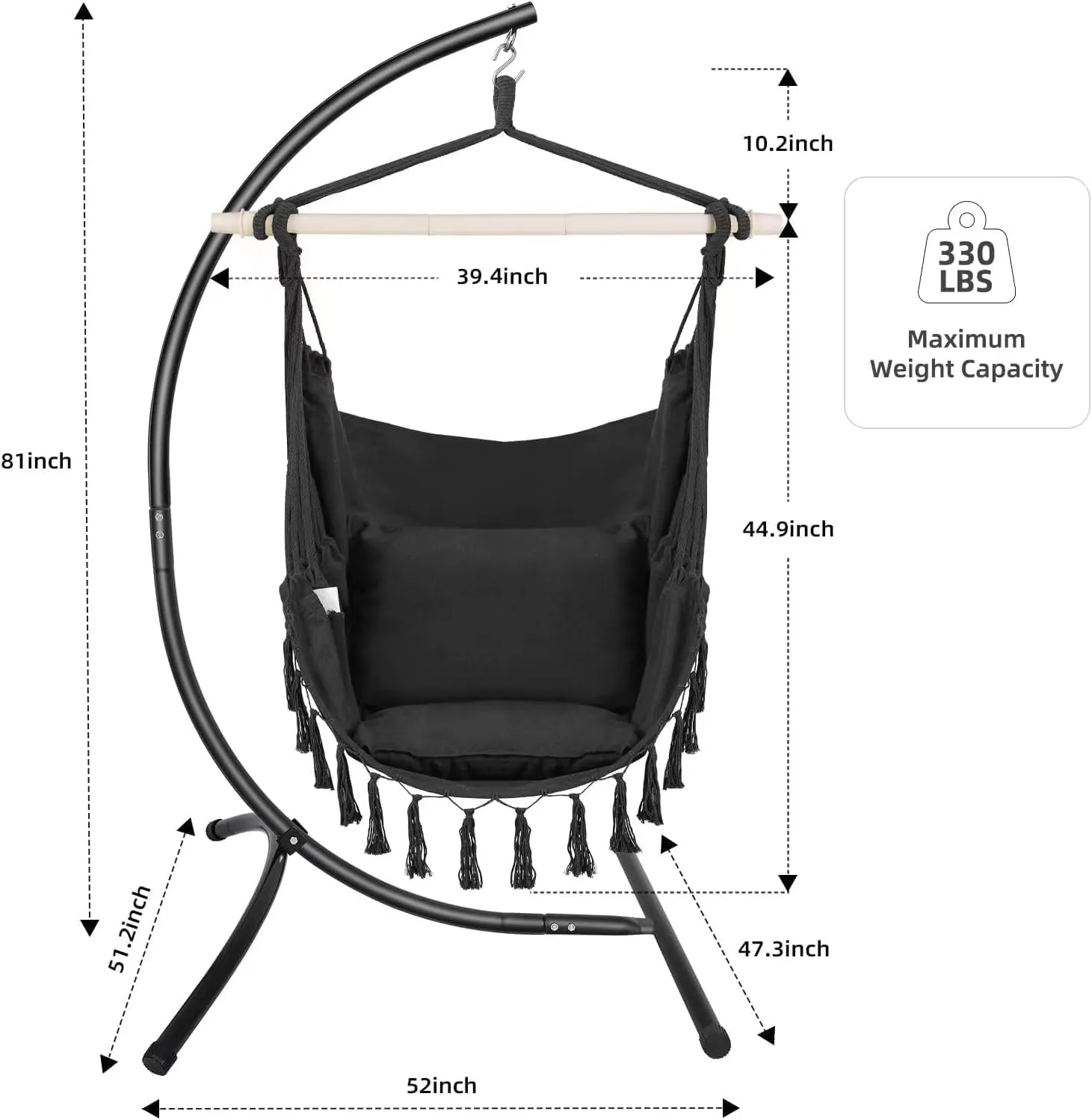 GOUTIME Hanging Chair Stand,C Hammock Swing Egg Chair Stand Frame Holder for Indoor Outdoor,Max Load 330 LBS