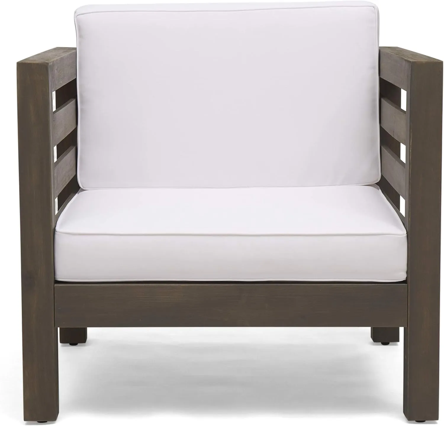 Great Deal Furniture Louise Outdoor Acacia Wood Club Chair with Cushion, Gray Finish and White, (308367)