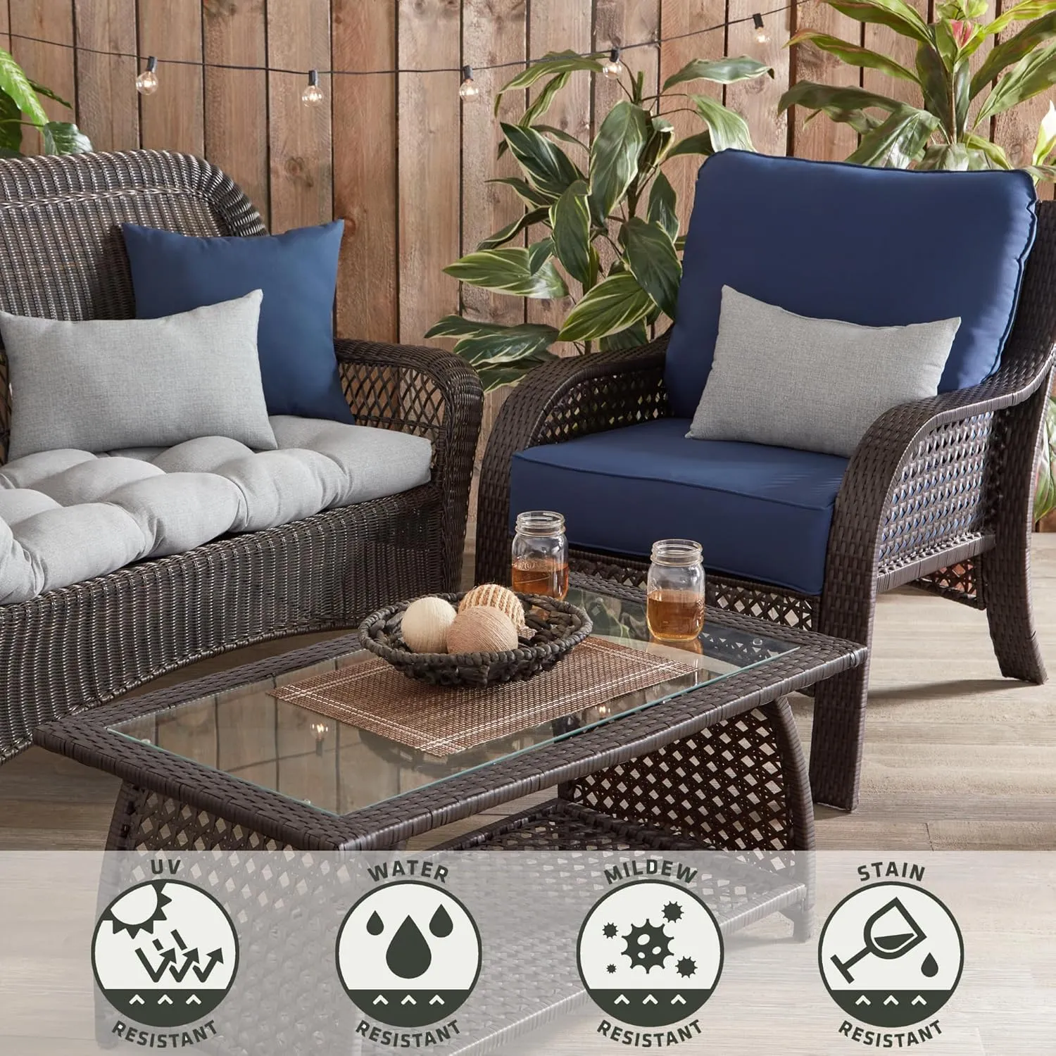 Greendale Home Fashions 2-Piece Outdoor Deep Seat Cushion Set, Midnight
