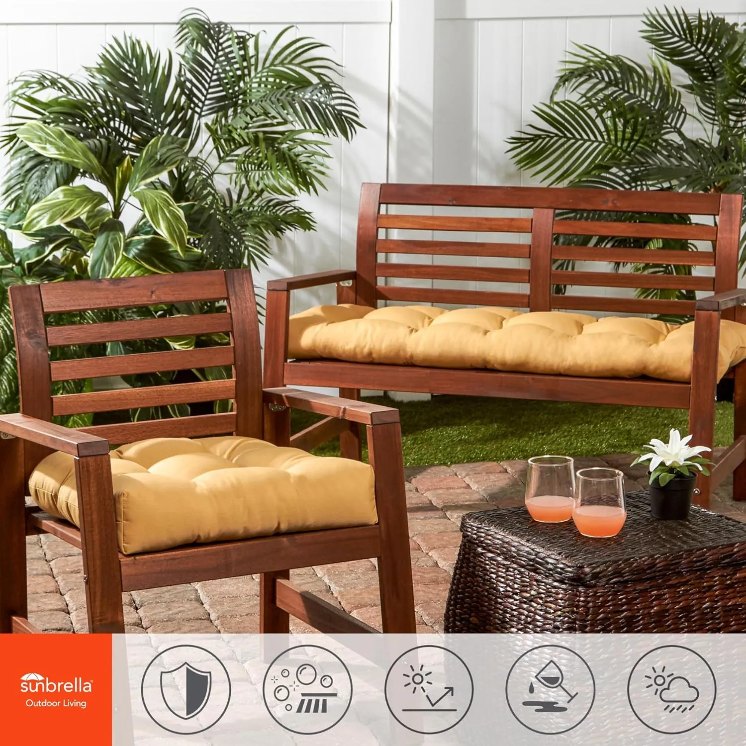 Greendale Home Fashions 20-inch Square Outdoor Sunbrella Dining Seat Cushion, 1 Count (Pack of 1), Canvas Wheat