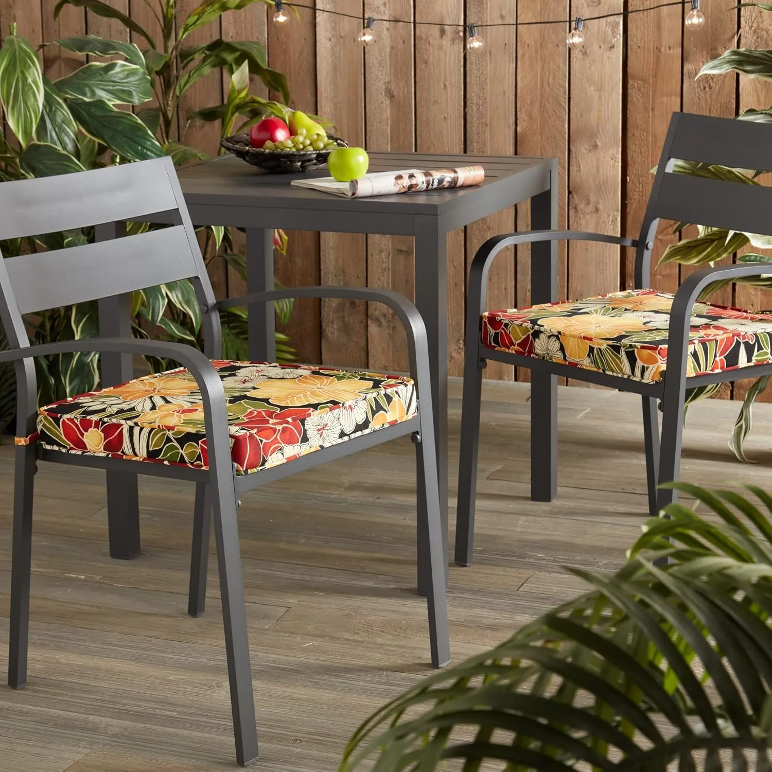Greendale Home Fashions Outdoor 18-inch Square Reversible Seat Cushion with Ties, 2-Pack, Aloha 2 Count