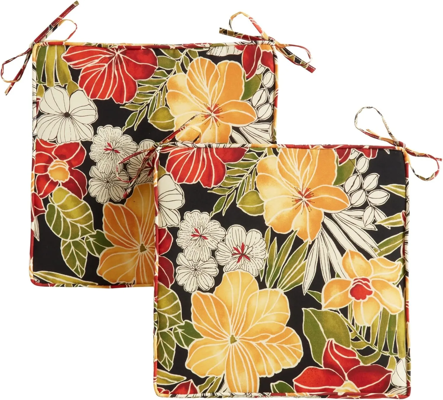 Greendale Home Fashions Outdoor 18-inch Square Reversible Seat Cushion with Ties, 2-Pack, Aloha 2 Count