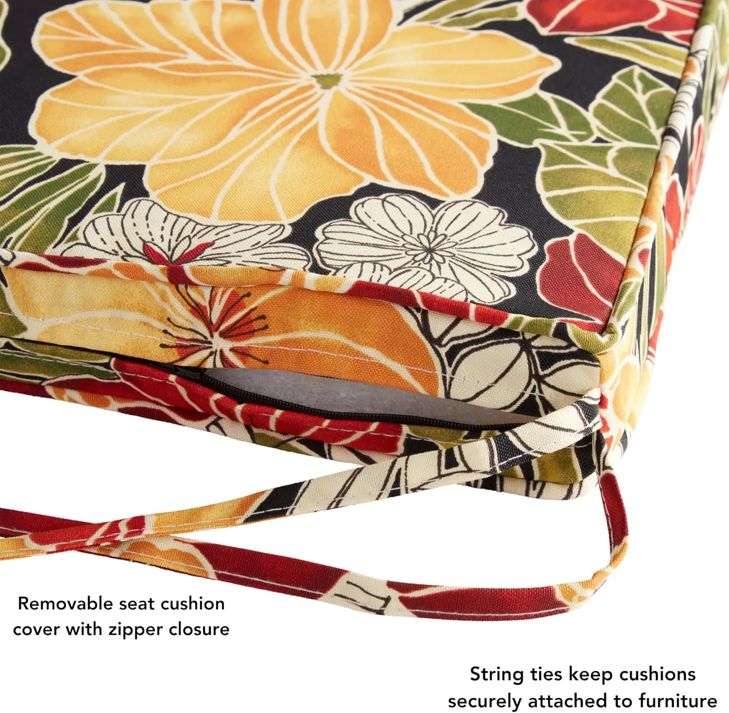 Greendale Home Fashions Outdoor 18-inch Square Reversible Seat Cushion with Ties, 2-Pack, Aloha 2 Count