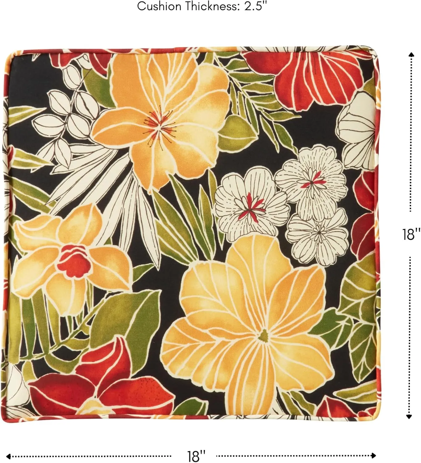 Greendale Home Fashions Outdoor 18-inch Square Reversible Seat Cushion with Ties, 2-Pack, Aloha 2 Count