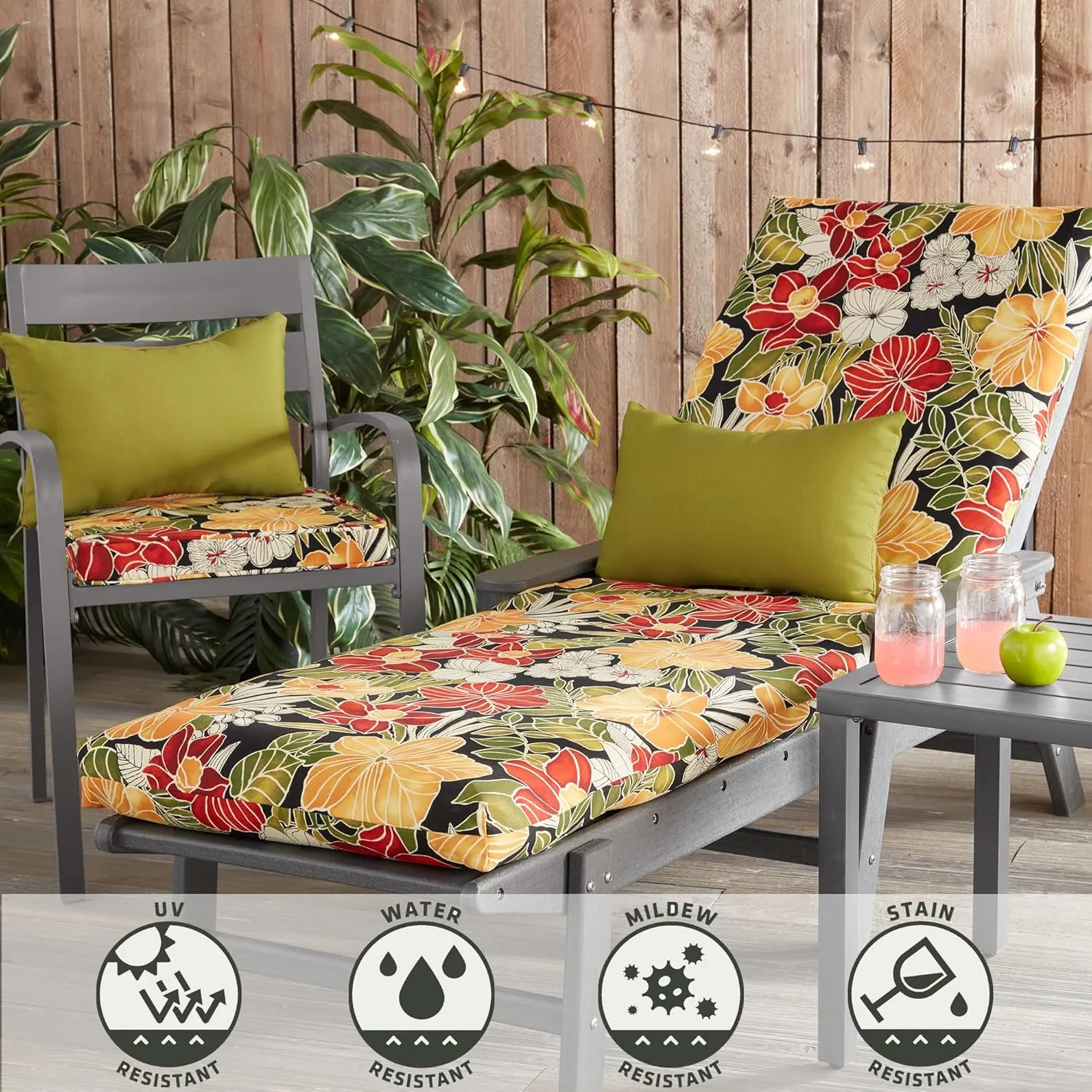 Greendale Home Fashions Outdoor 18-inch Square Reversible Seat Cushion with Ties, 2-Pack, Aloha 2 Count