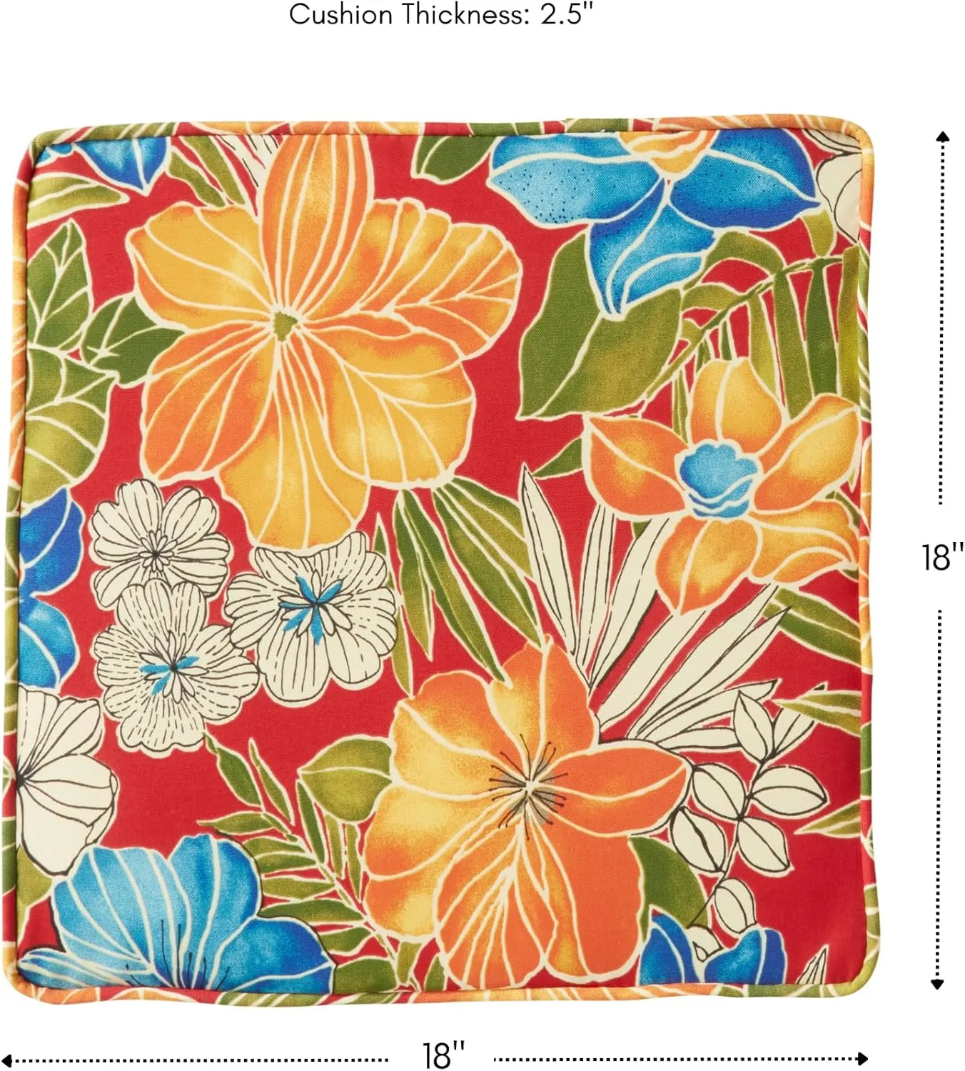 Greendale Home Fashions Outdoor 18-inch Square Reversible Seat Cushion with Ties, 2-Pack, Aloha Crimson 2 Count