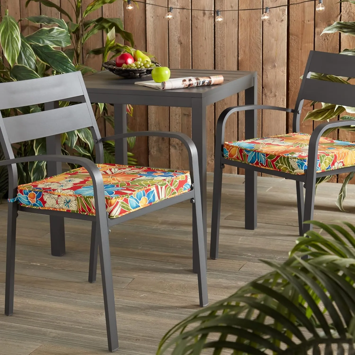 Greendale Home Fashions Outdoor 18-inch Square Reversible Seat Cushion with Ties, 2-Pack, Aloha Crimson 2 Count