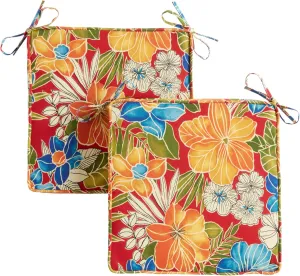 Greendale Home Fashions Outdoor 18-inch Square Reversible Seat Cushion with Ties, 2-Pack, Aloha Crimson 2 Count