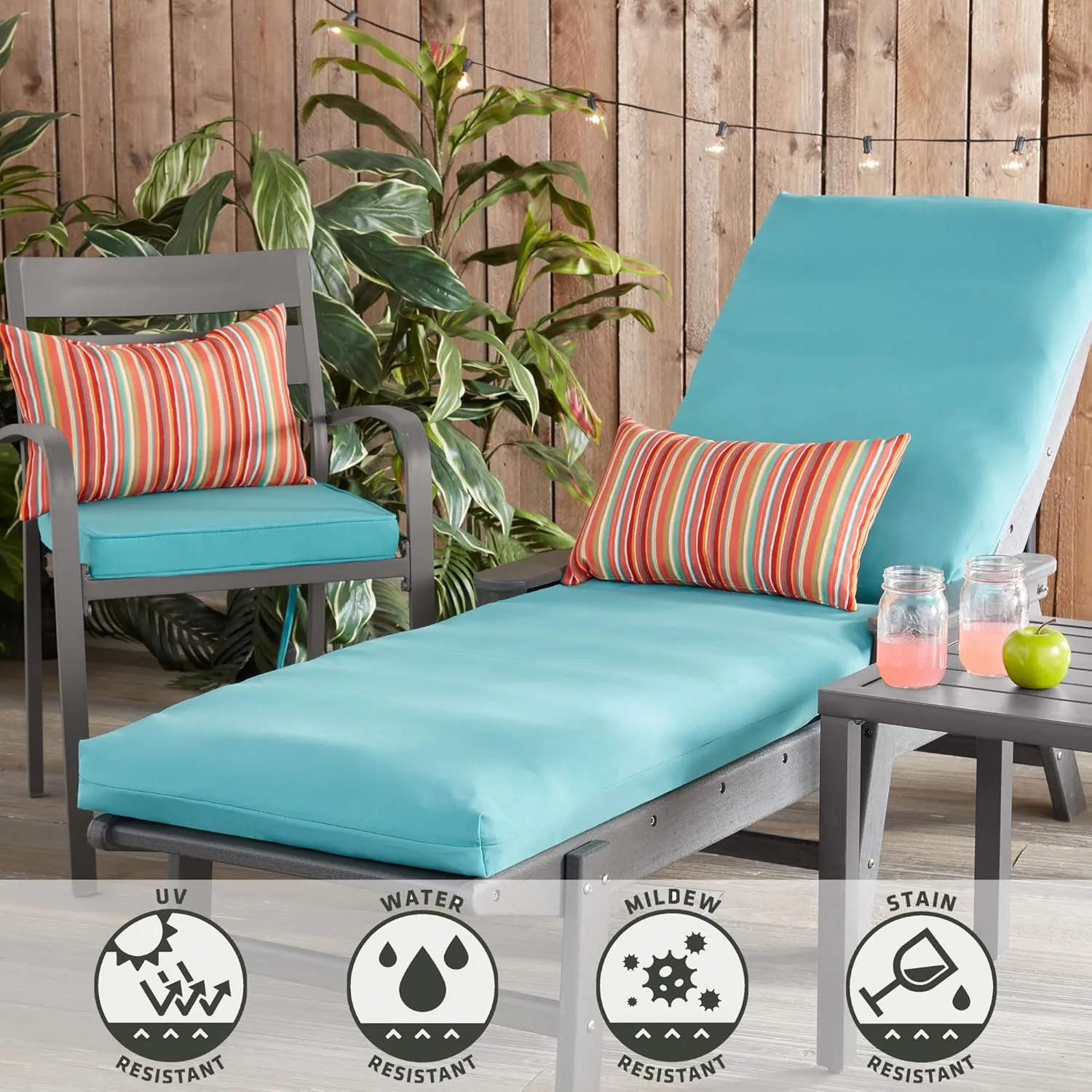 Greendale Home Fashions Outdoor 18-inch Square Reversible Seat Cushion with Ties, 2-Pack, Arctic 2 Count