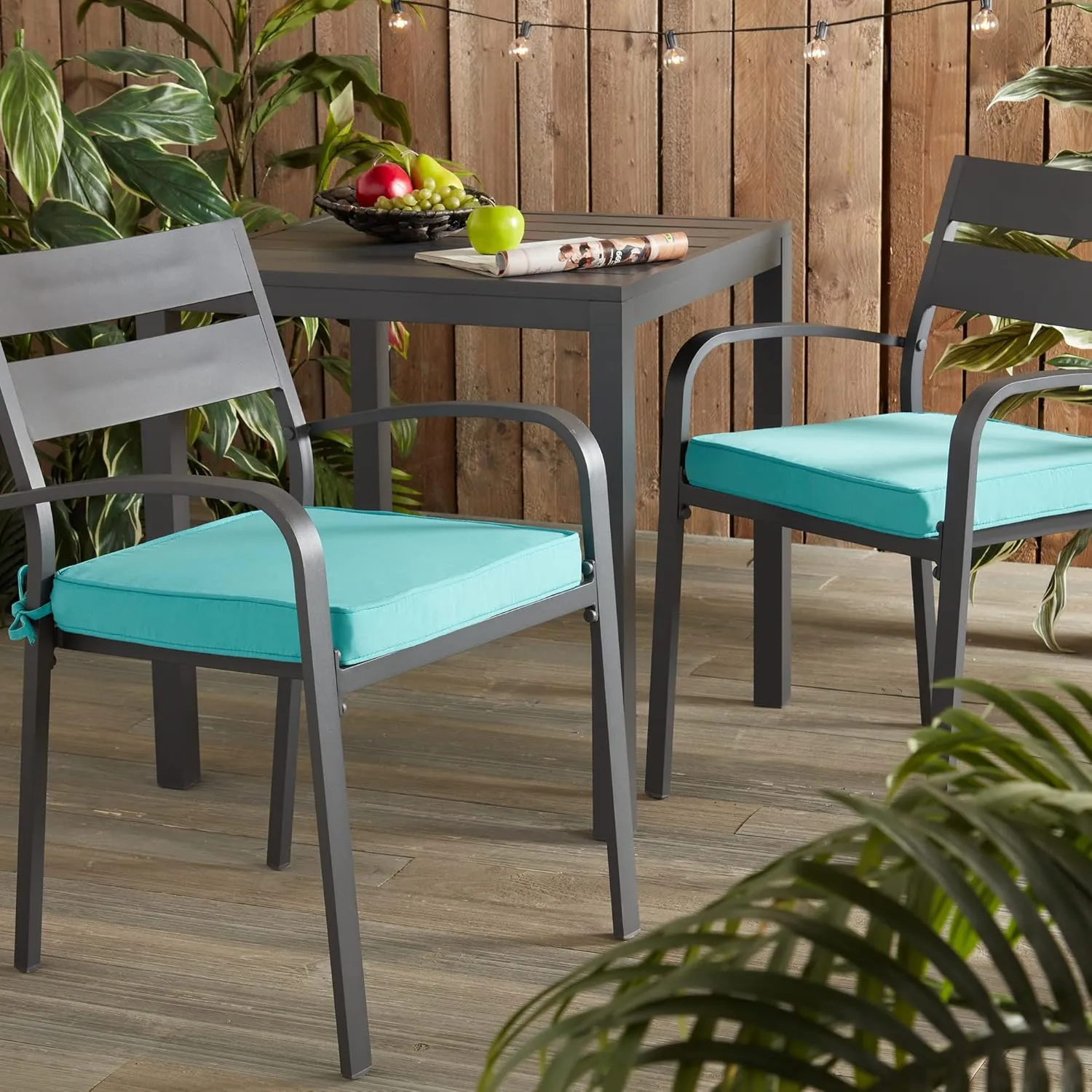 Greendale Home Fashions Outdoor 18-inch Square Reversible Seat Cushion with Ties, 2-Pack, Arctic 2 Count