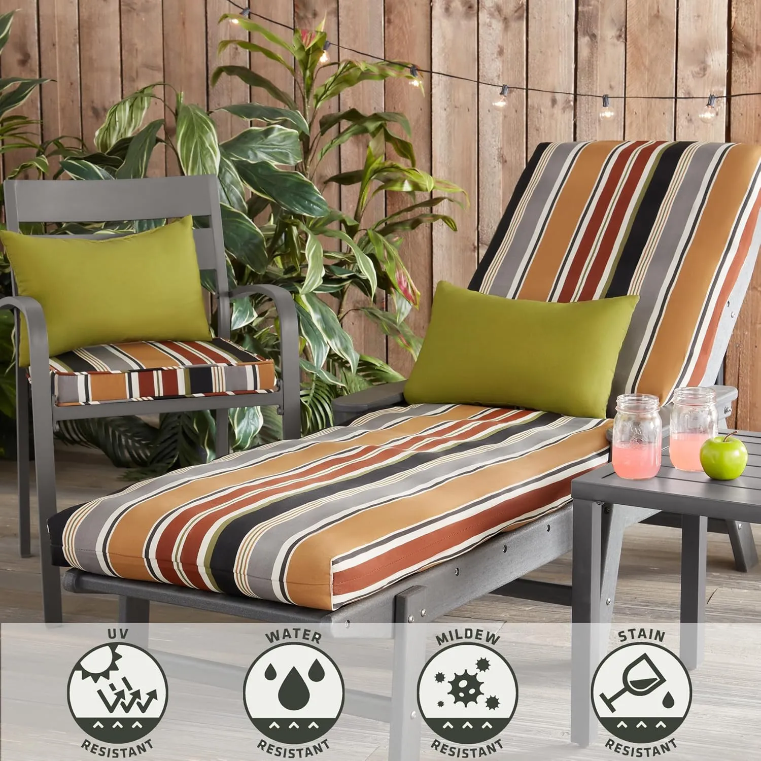 Greendale Home Fashions Outdoor 18-inch Square Reversible Seat Cushion with Ties, 2-Pack, Espresso Stripe 2 Count