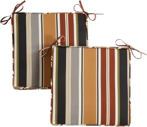 Greendale Home Fashions Outdoor 18-inch Square Reversible Seat Cushion with Ties, 2-Pack, Espresso Stripe 2 Count