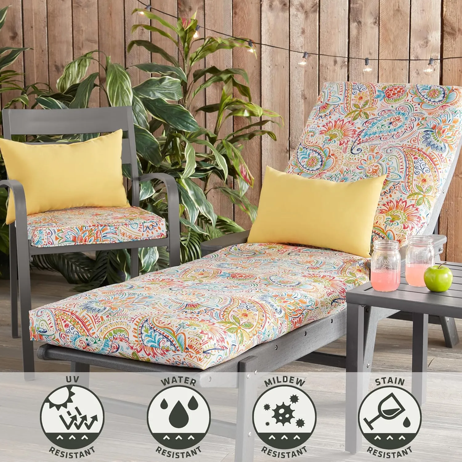 Greendale Home Fashions Outdoor 18-inch Square Reversible Seat Cushion with Ties, 2-Pack, Jubilee 2 Count