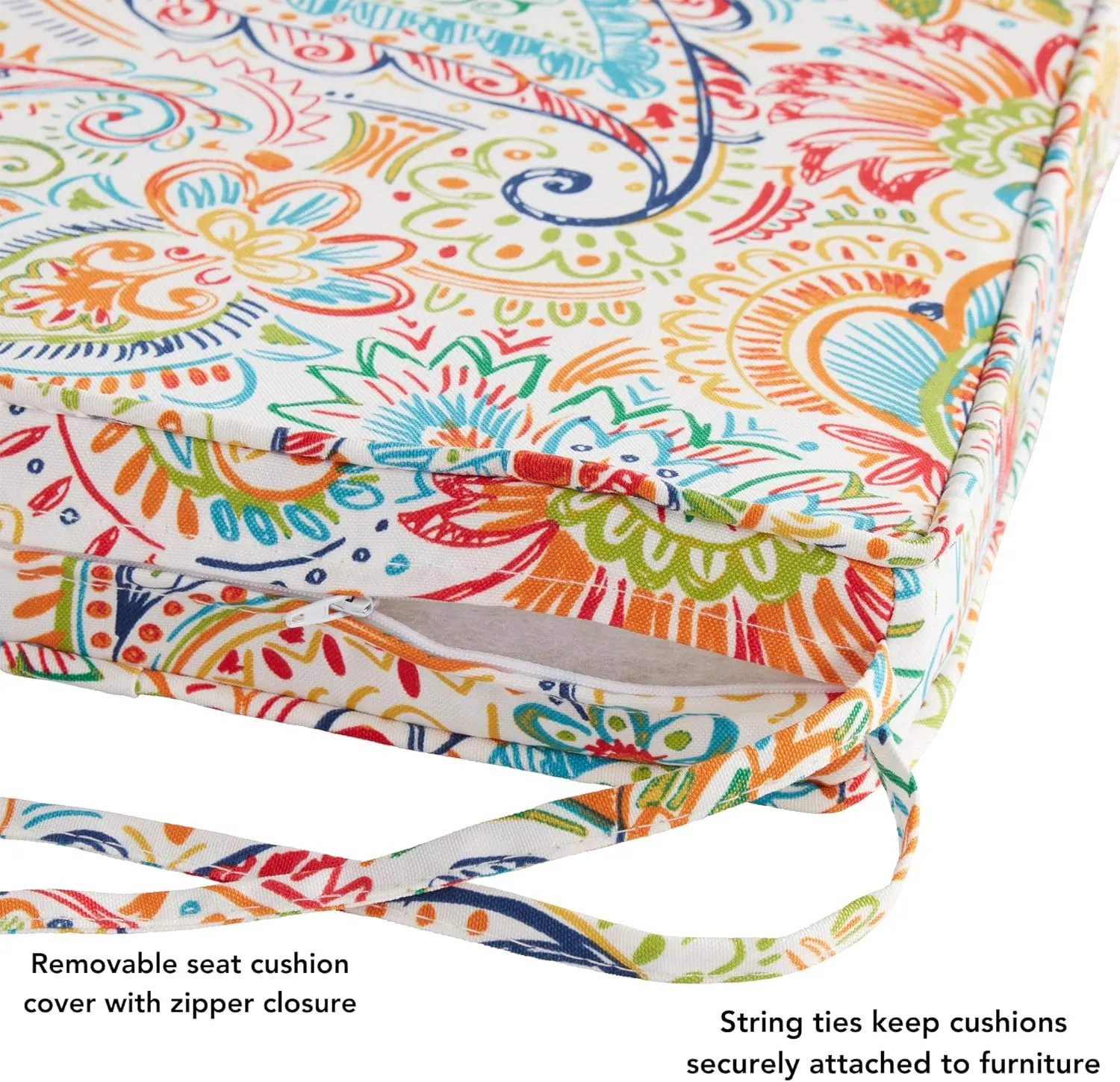 Greendale Home Fashions Outdoor 18-inch Square Reversible Seat Cushion with Ties, 2-Pack, Jubilee 2 Count