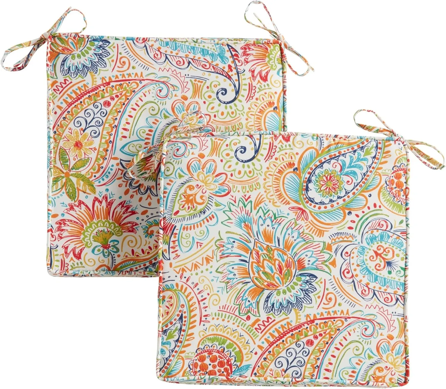 Greendale Home Fashions Outdoor 18-inch Square Reversible Seat Cushion with Ties, 2-Pack, Jubilee 2 Count