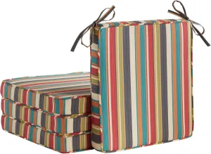 Greendale Home Fashions Outdoor 18-inch Square Reversible Seat Cushion with Ties, 4-Pack, Adobe Stripe 4 Count