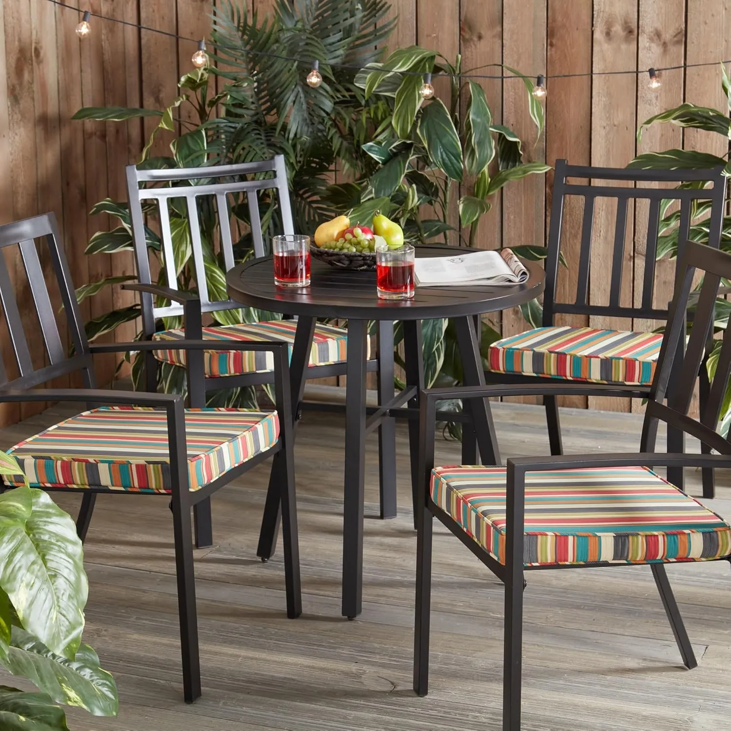 Greendale Home Fashions Outdoor 18-inch Square Reversible Seat Cushion with Ties, 4-Pack, Adobe Stripe 4 Count