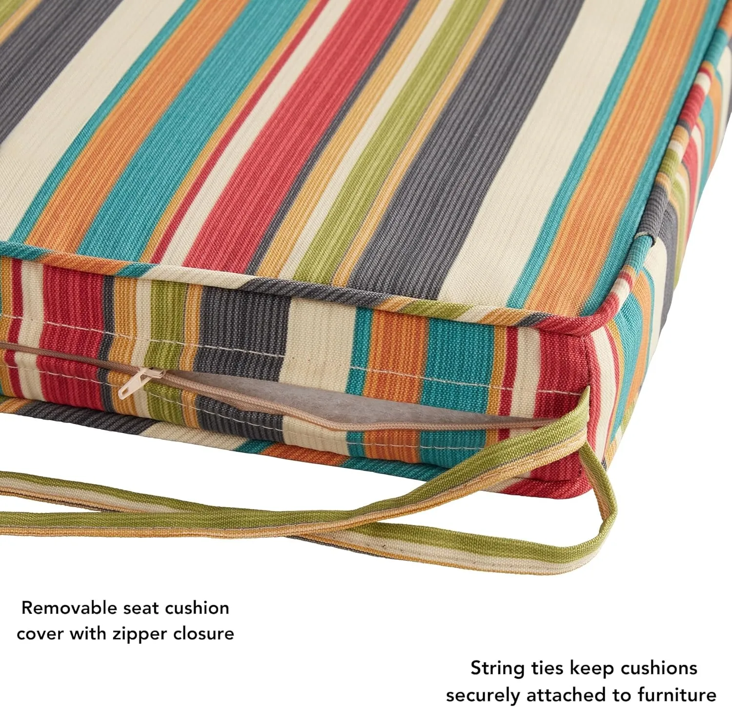 Greendale Home Fashions Outdoor 18-inch Square Reversible Seat Cushion with Ties, 4-Pack, Adobe Stripe 4 Count