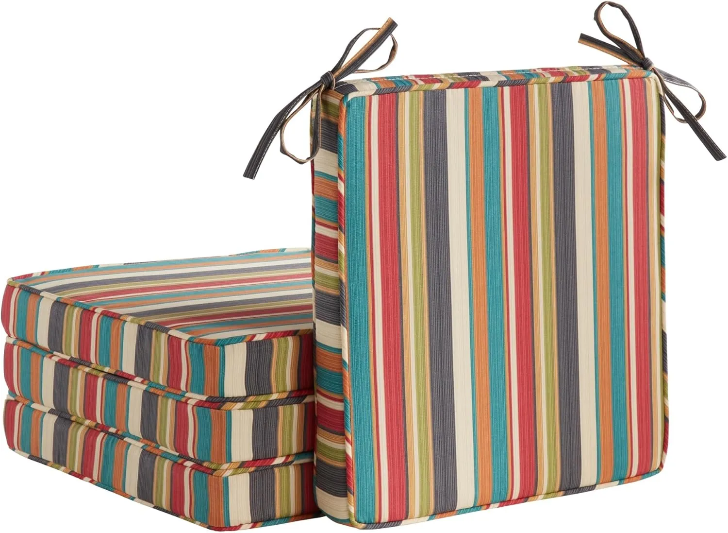 Greendale Home Fashions Outdoor 18-inch Square Reversible Seat Cushion with Ties, 4-Pack, Adobe Stripe 4 Count