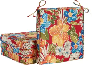 Greendale Home Fashions Outdoor 18-inch Square Reversible Seat Cushion with Ties, 4-Pack, Aloha Crimson 4 Count