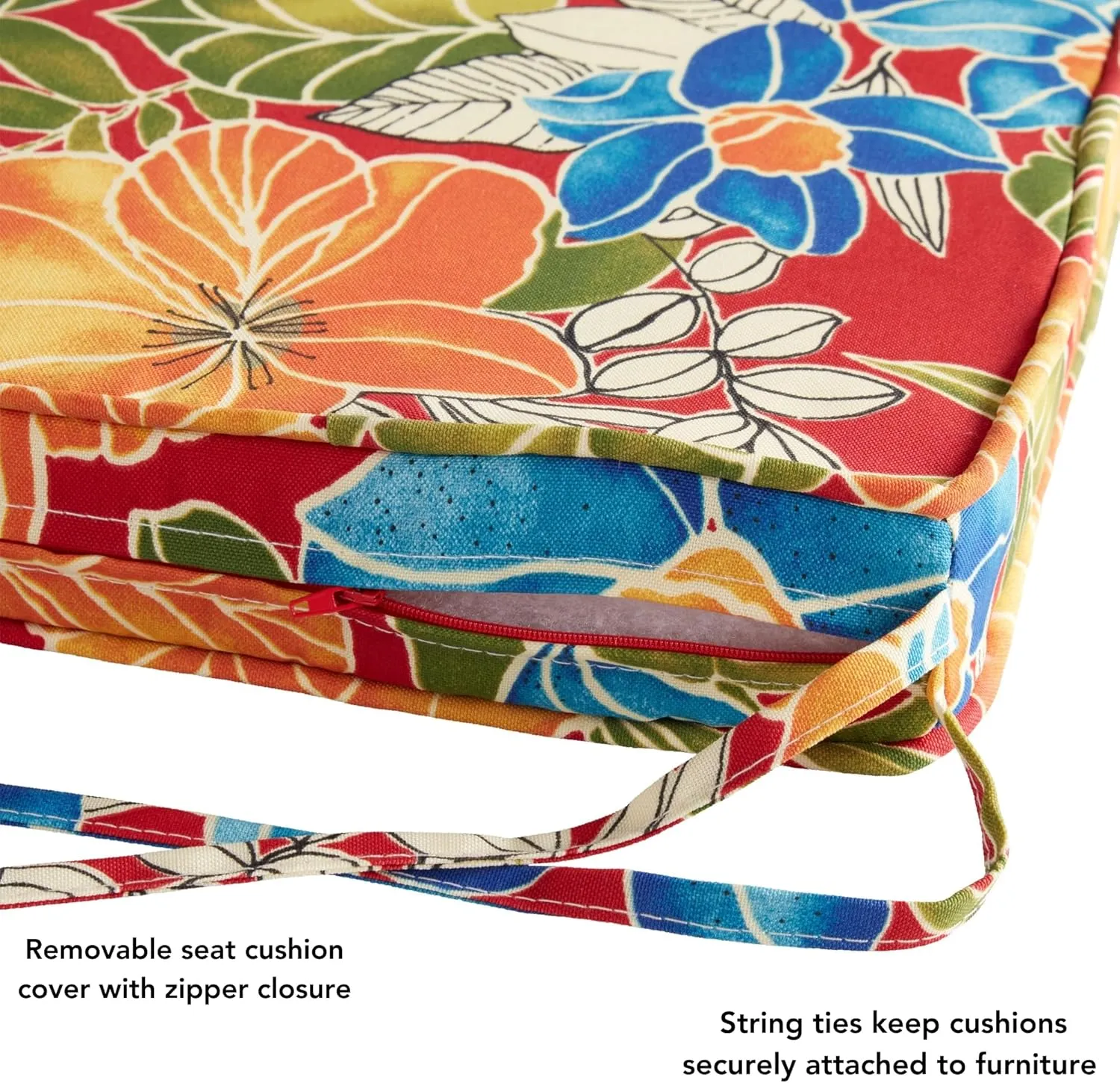 Greendale Home Fashions Outdoor 18-inch Square Reversible Seat Cushion with Ties, 4-Pack, Aloha Crimson 4 Count