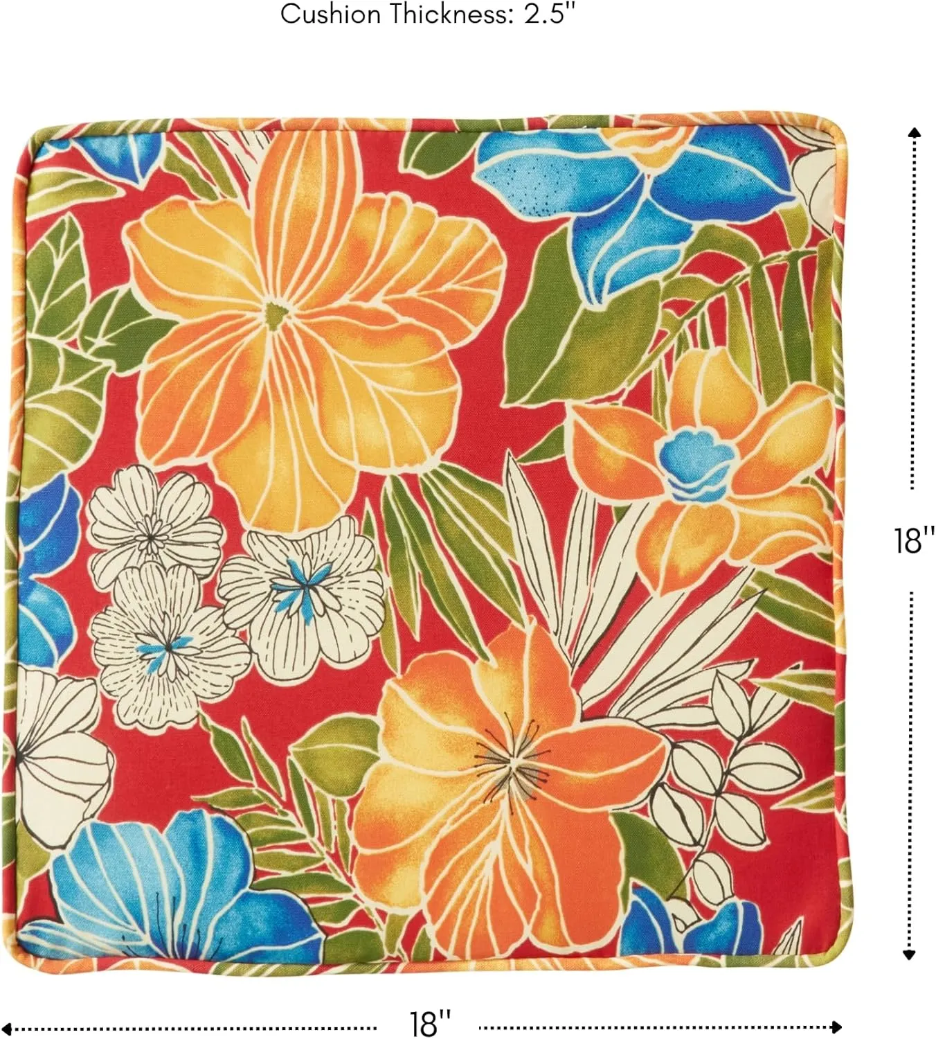Greendale Home Fashions Outdoor 18-inch Square Reversible Seat Cushion with Ties, 4-Pack, Aloha Crimson 4 Count