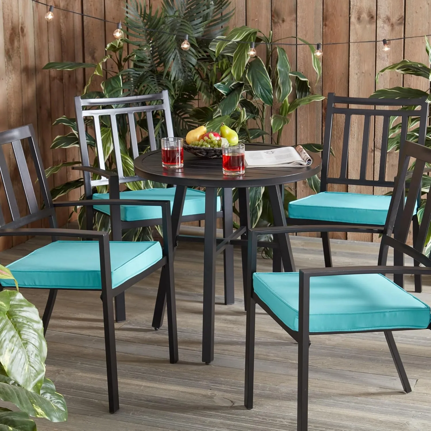 Greendale Home Fashions Outdoor 18-inch Square Reversible Seat Cushion with Ties, 4-Pack, Arctic 4 Count