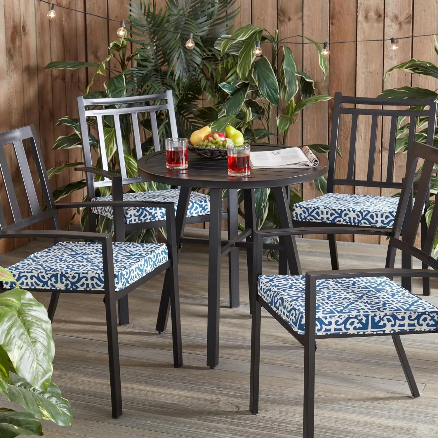 Greendale Home Fashions Outdoor 18-inch Square Reversible Seat Cushion with Ties, 4-Pack, Azure 4 Count