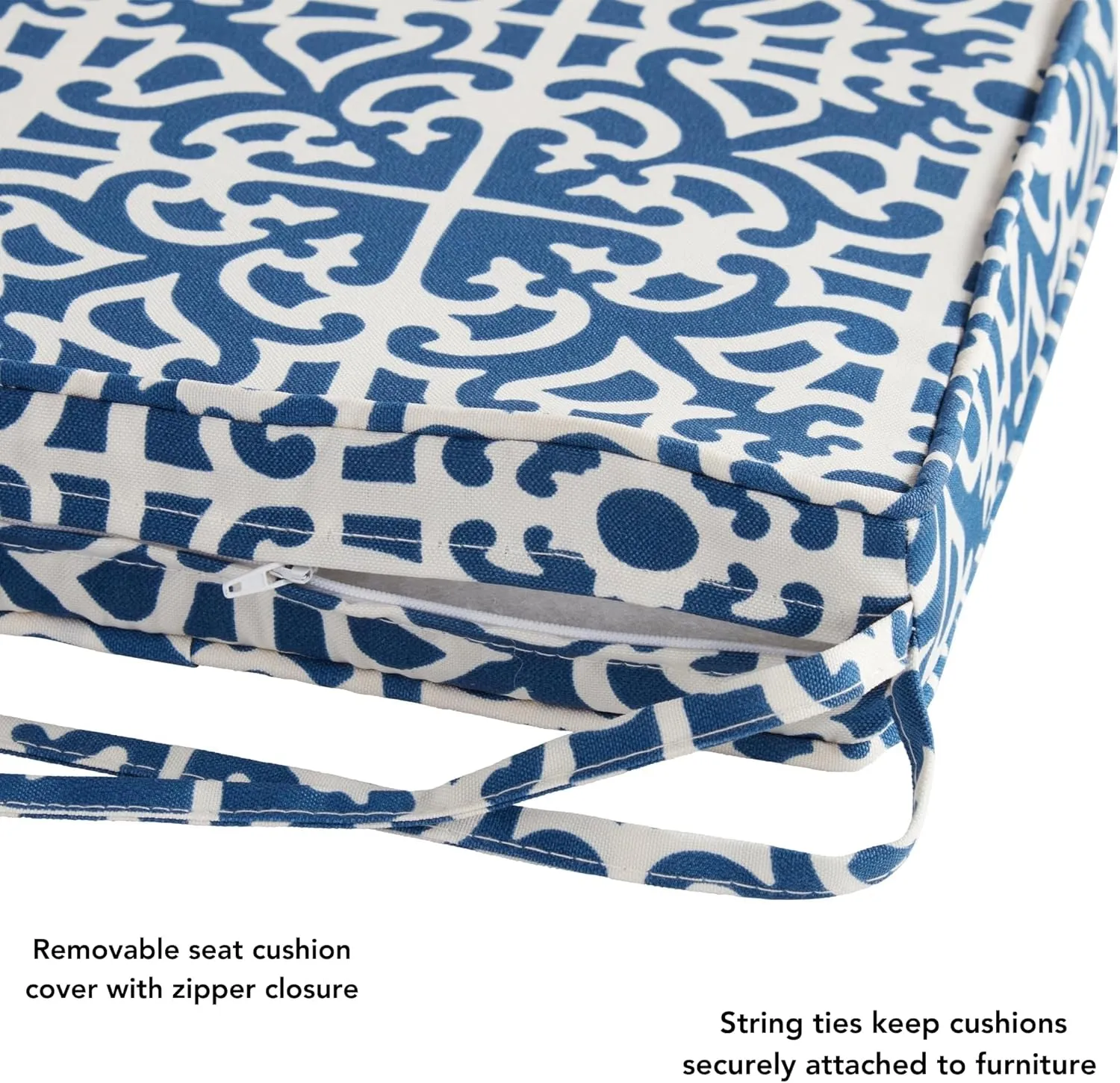 Greendale Home Fashions Outdoor 18-inch Square Reversible Seat Cushion with Ties, 4-Pack, Azure 4 Count