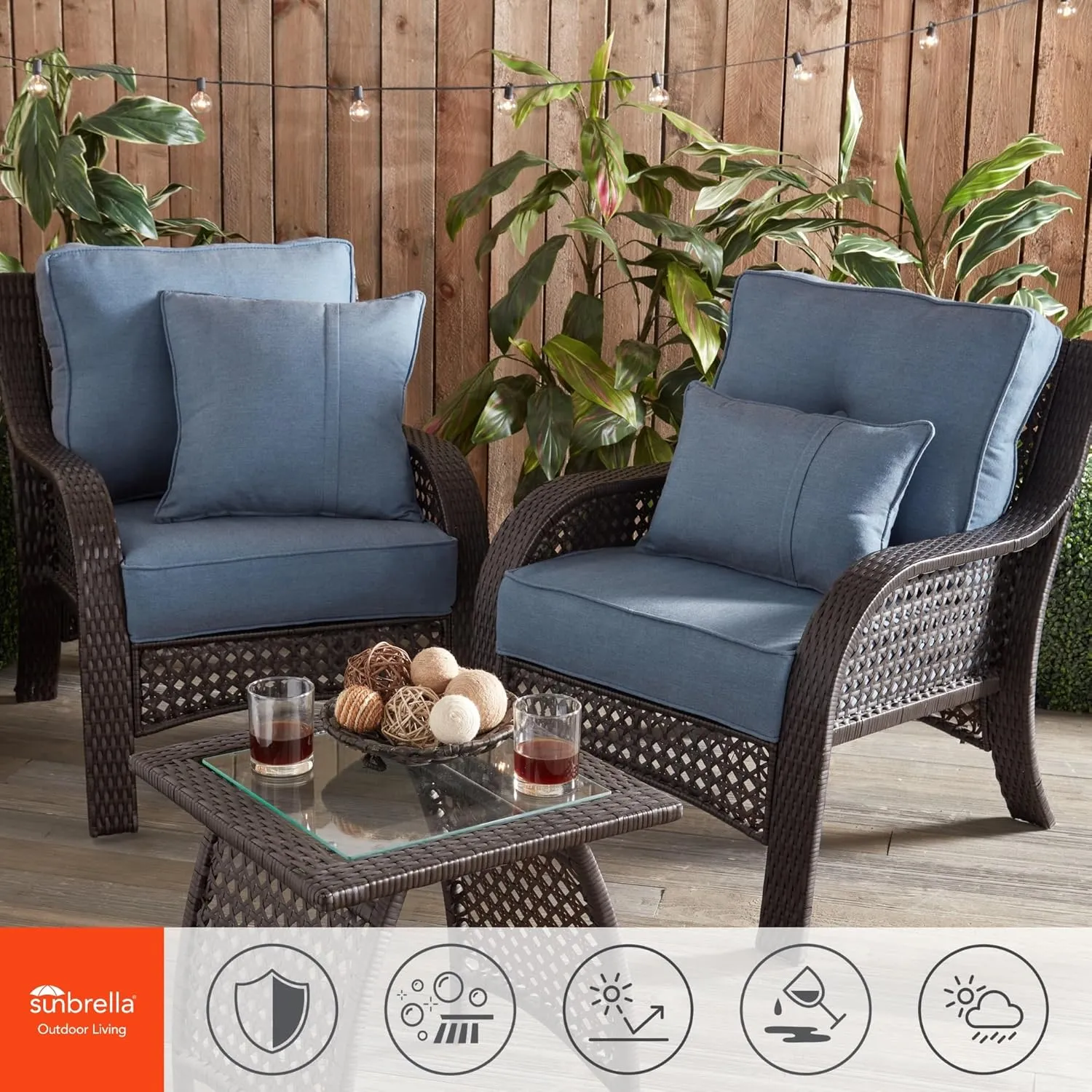 Greendale Home Fashions Outdoor 2-Piece Sunbrella Deep Seat Cushion Set, Spectrum Denim