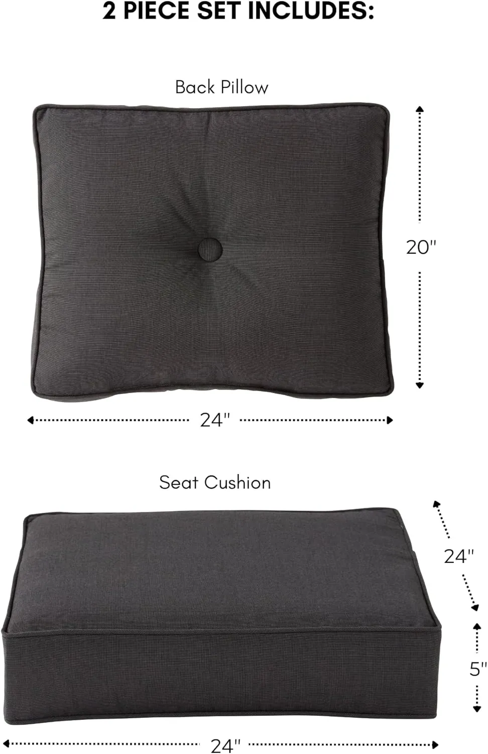 Greendale Home Fashions Outdoor 2-Piece Sunbrella Premium Deep Seat Cushion Set, Canvas Coal