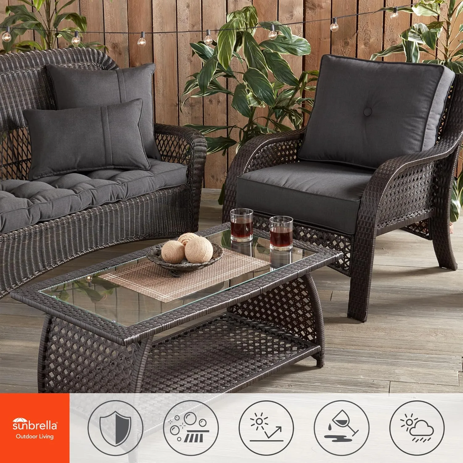 Greendale Home Fashions Outdoor 2-Piece Sunbrella Premium Deep Seat Cushion Set, Canvas Coal