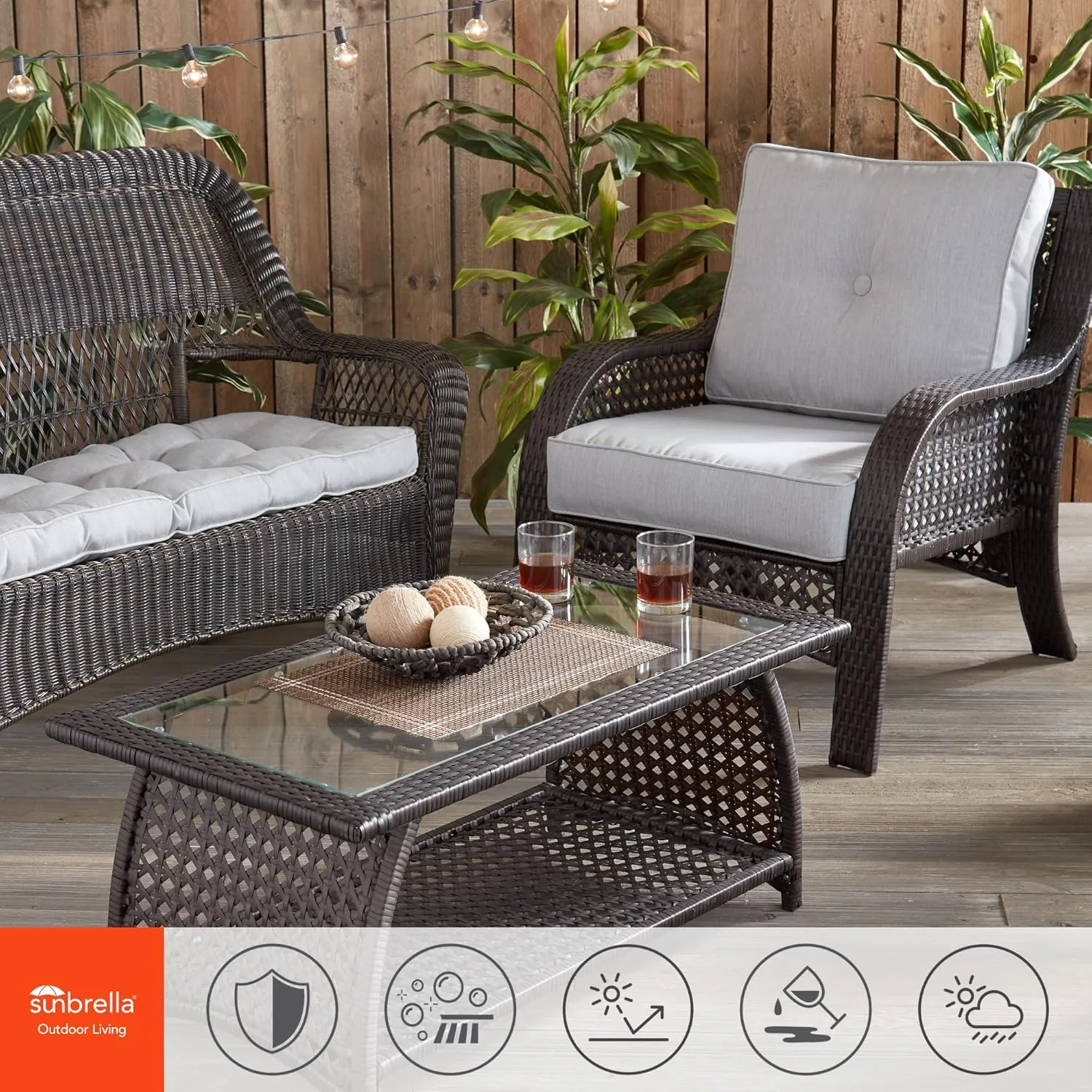 Greendale Home Fashions Outdoor 2-Piece Sunbrella Premium Deep Seat Cushion Set, Canvas Granite