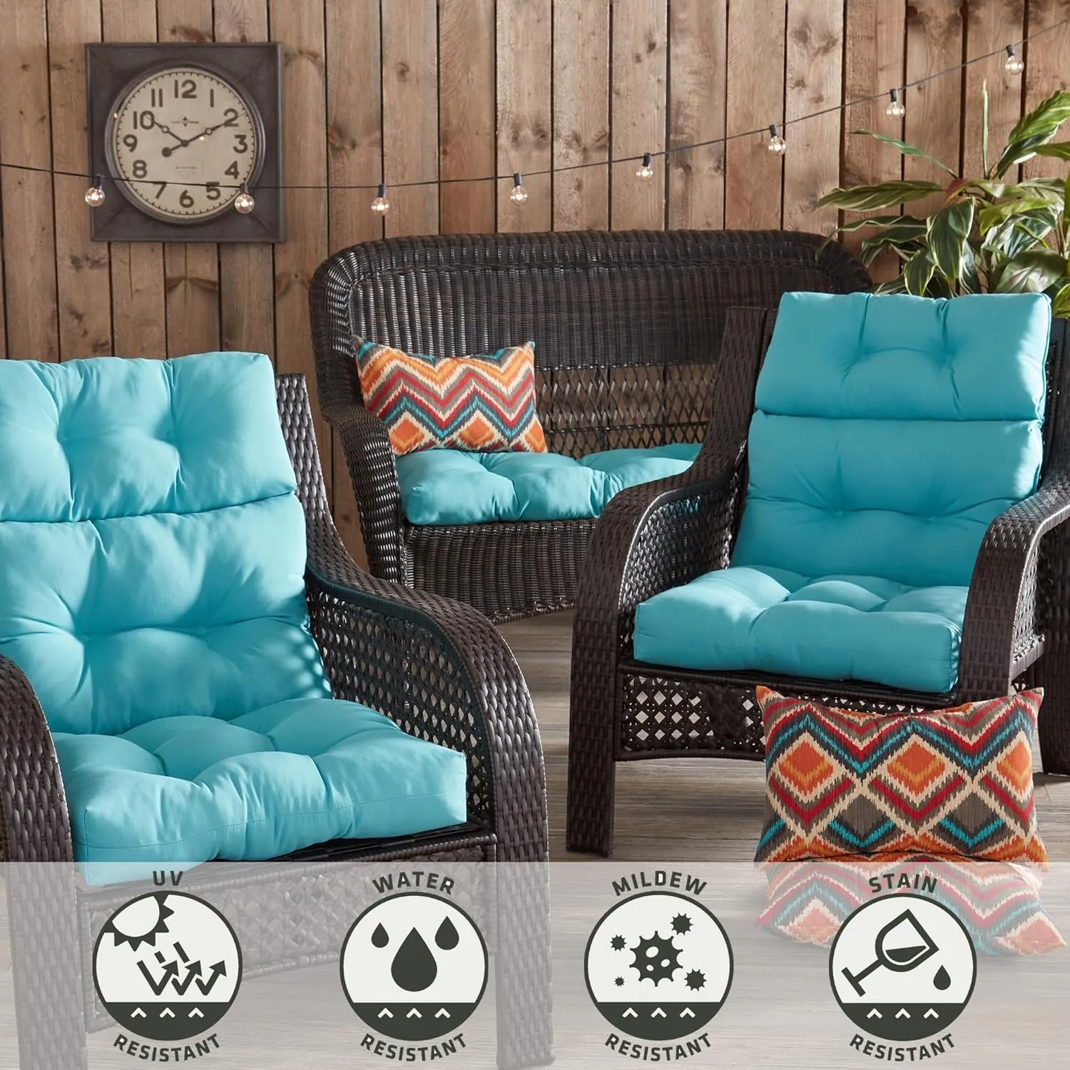 Greendale Home Fashions Outdoor 44 x 22-inch High Back Chair Cushion, Set of 2, Arctic