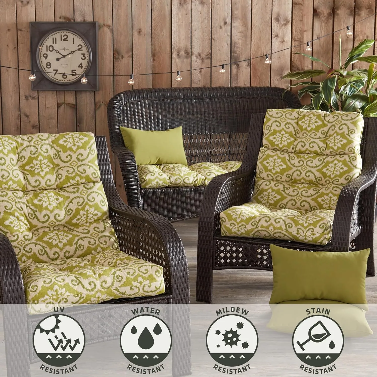 Greendale Home Fashions Outdoor 44 x 22-inch High Back Chair Cushion, Set of 2, Avocado 2 Count
