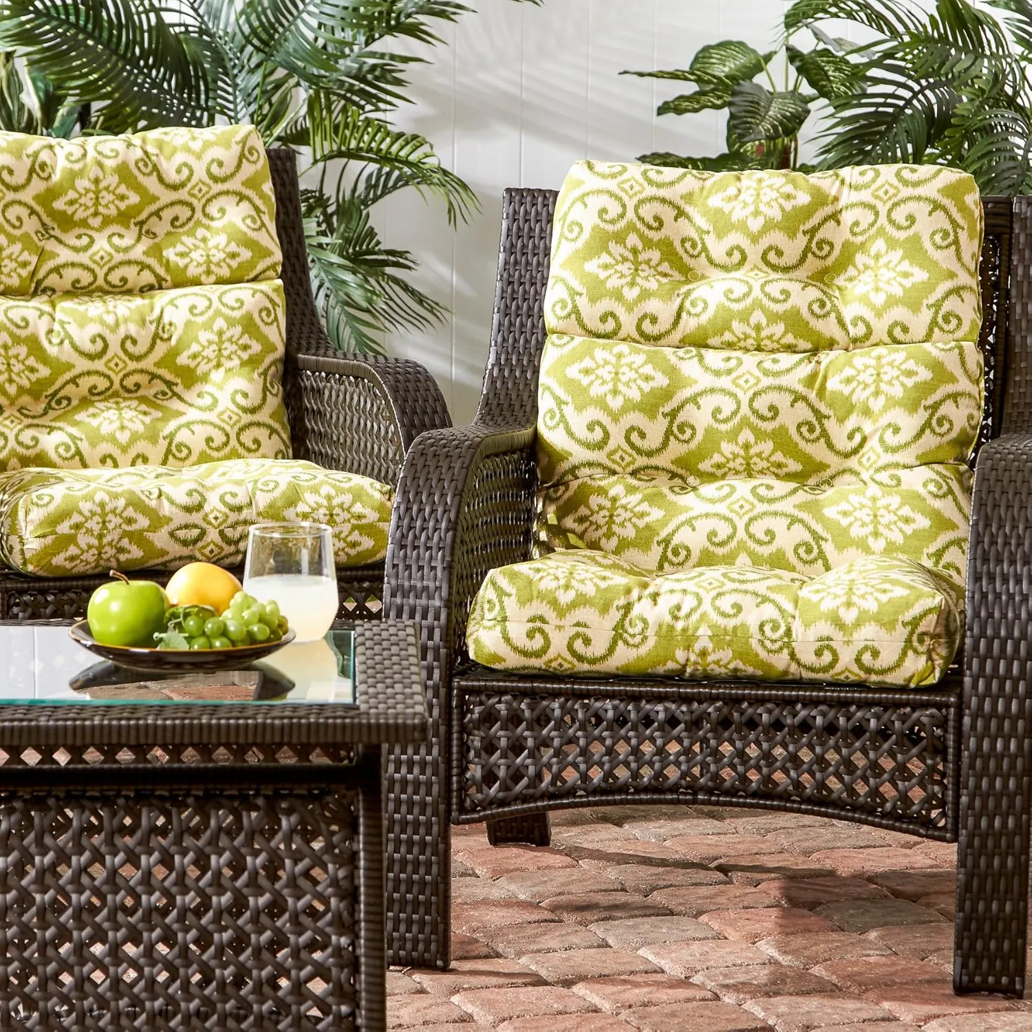 Greendale Home Fashions Outdoor 44 x 22-inch High Back Chair Cushion, Set of 2, Avocado 2 Count