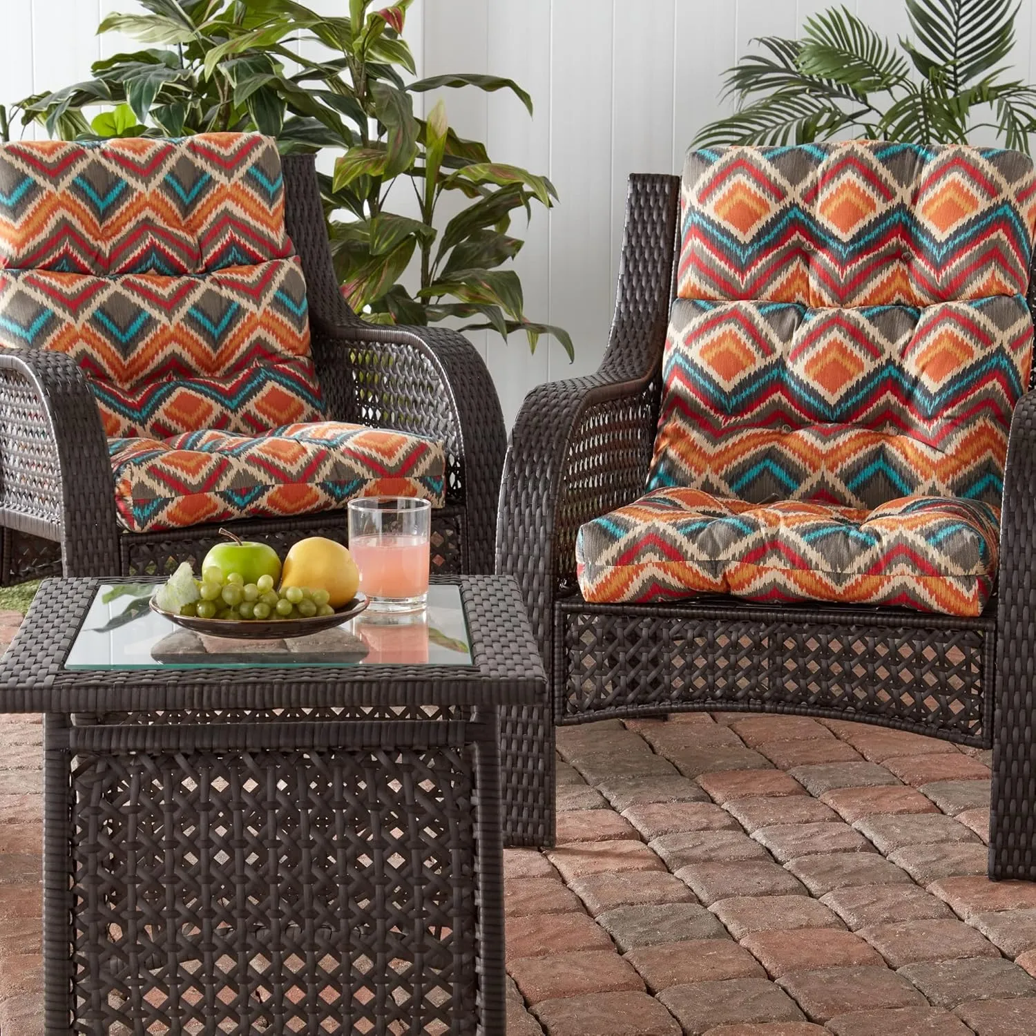 Greendale Home Fashions Outdoor 44 x 22-inch High Back Chair Cushion, Set of 2, Aztec 2 Count
