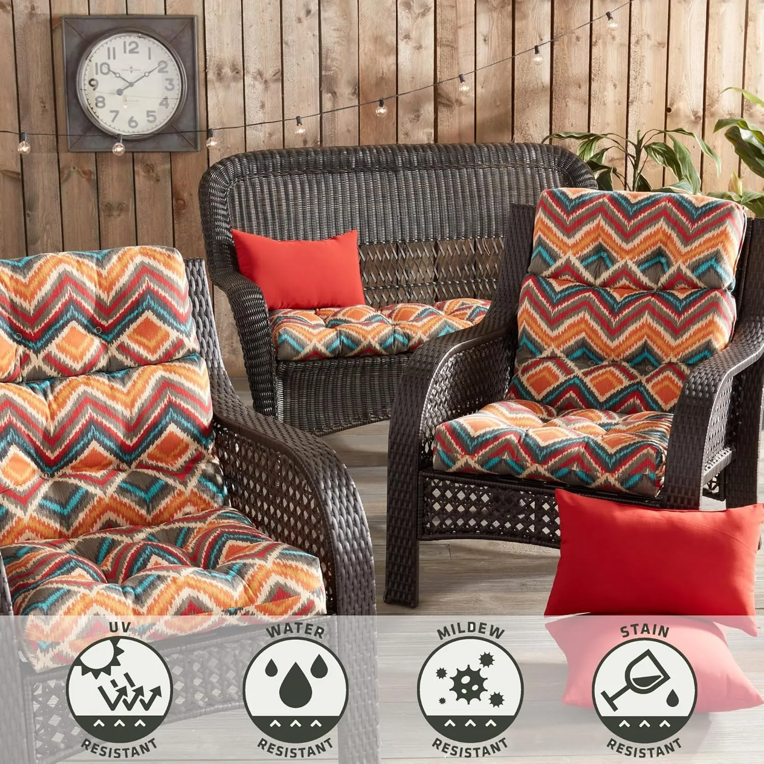 Greendale Home Fashions Outdoor 44 x 22-inch High Back Chair Cushion, Set of 2, Aztec 2 Count