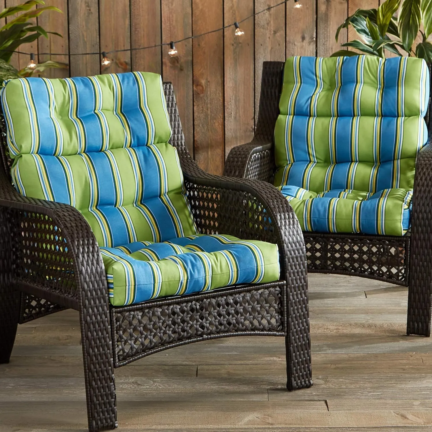 Greendale Home Fashions Outdoor 44 x 22-inch High Back Chair Cushion, Set of 2, Belize Stripe 2 Count