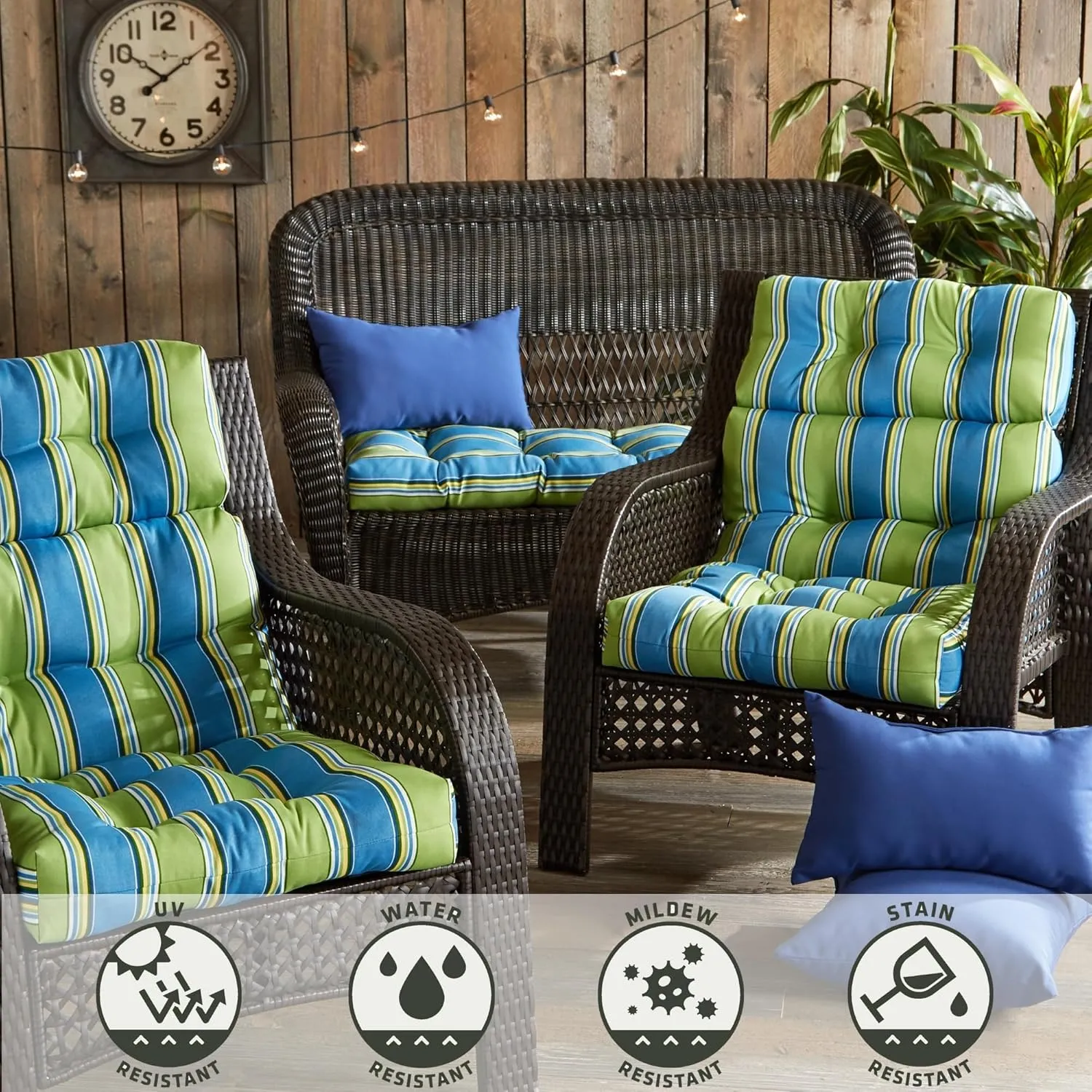 Greendale Home Fashions Outdoor 44 x 22-inch High Back Chair Cushion, Set of 2, Belize Stripe 2 Count