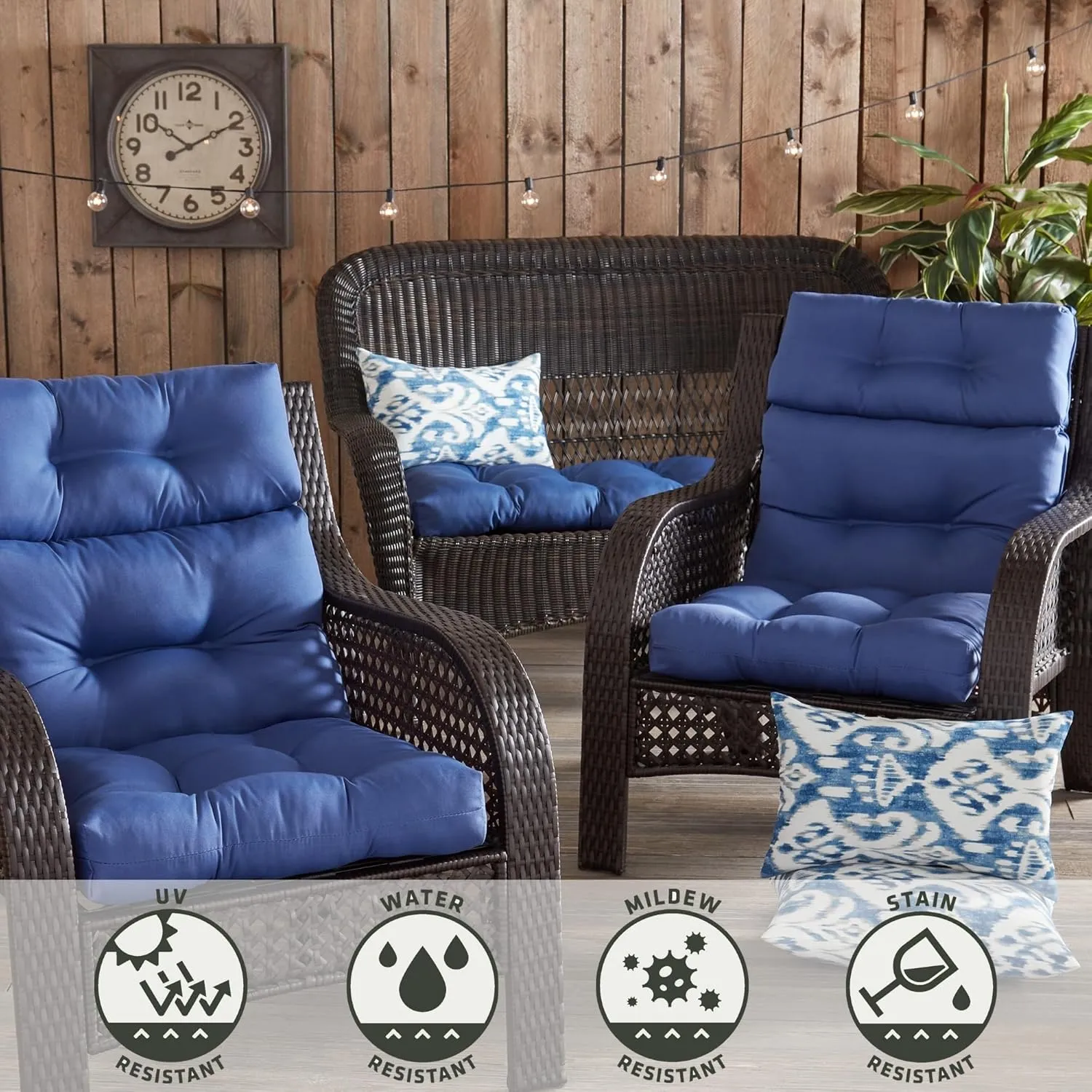 Greendale Home Fashions Outdoor 44 x 22-inch High Back Chair Cushion, Set of 2, Blue 2 Count