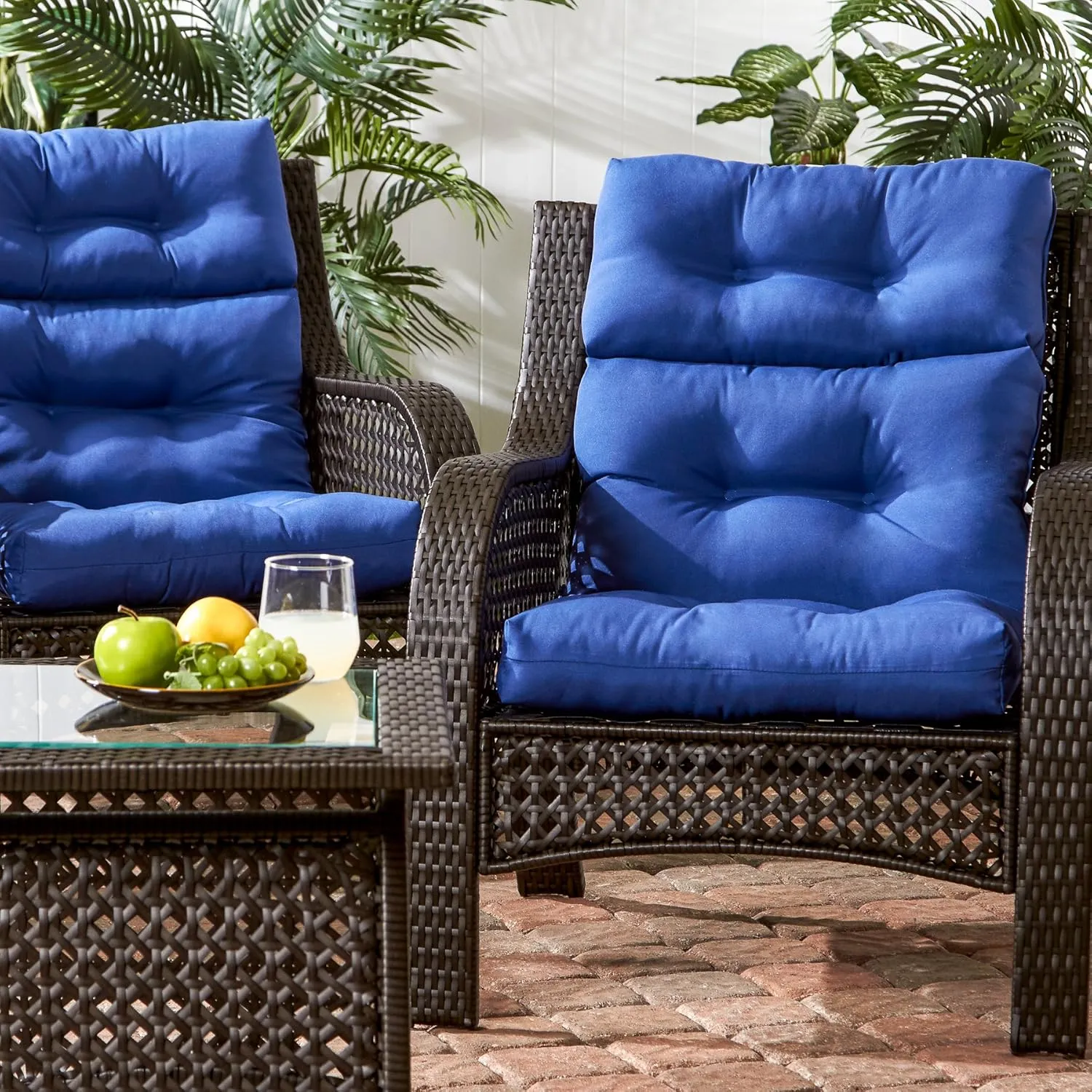 Greendale Home Fashions Outdoor 44 x 22-inch High Back Chair Cushion, Set of 2, Blue 2 Count