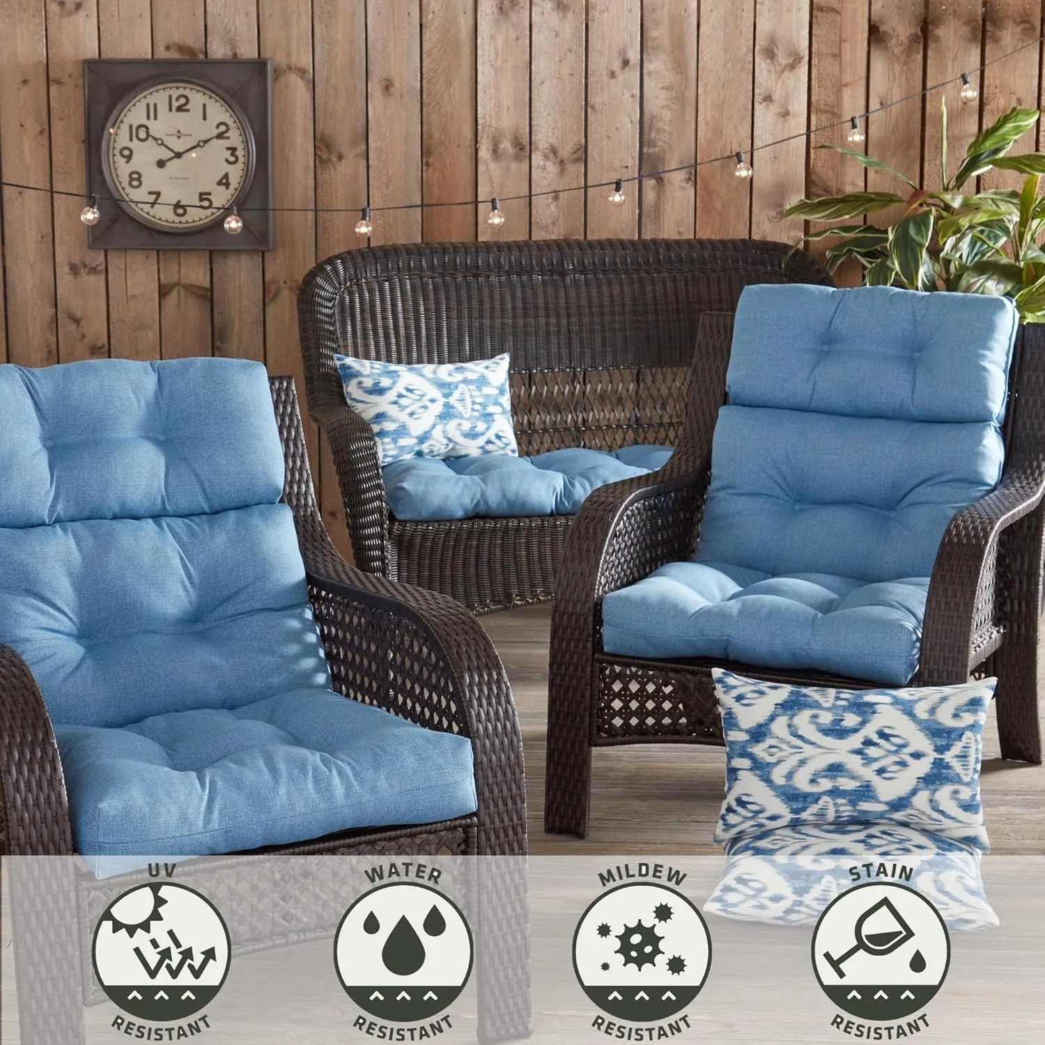 Greendale Home Fashions Outdoor 44 x 22-inch High Back Chair Cushion, Set of 2, Blue Heather 2 Count