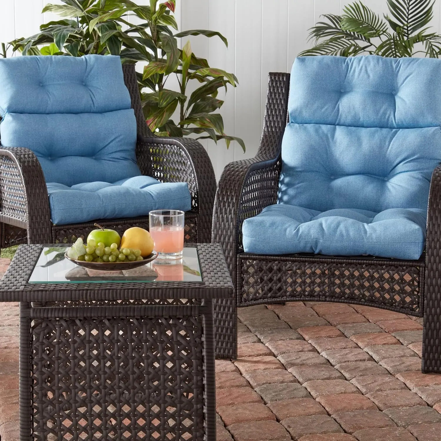 Greendale Home Fashions Outdoor 44 x 22-inch High Back Chair Cushion, Set of 2, Blue Heather 2 Count