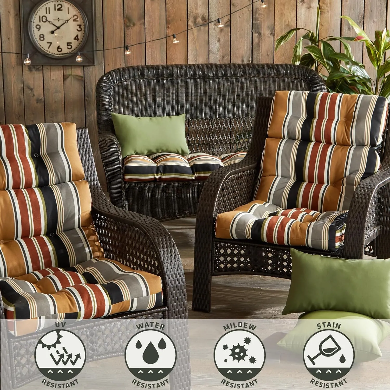 Greendale Home Fashions Outdoor 44 x 22-inch High Back Chair Cushion, Set of 2, Espresso Stripe 2 Count
