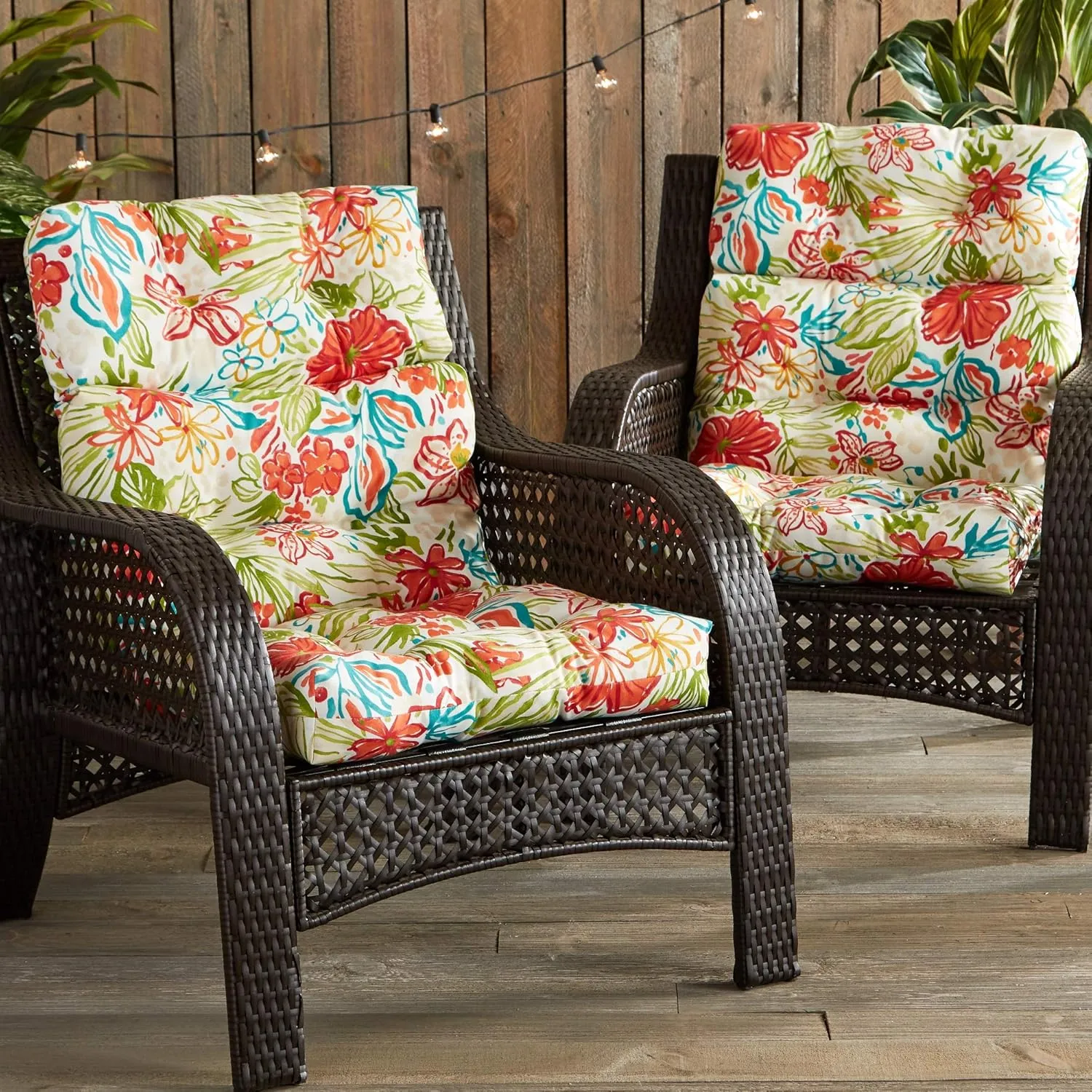Greendale Home Fashions Outdoor 44 x 22-inch High Back Chair Cushion, Set of 2, Garden Floral 2 Count