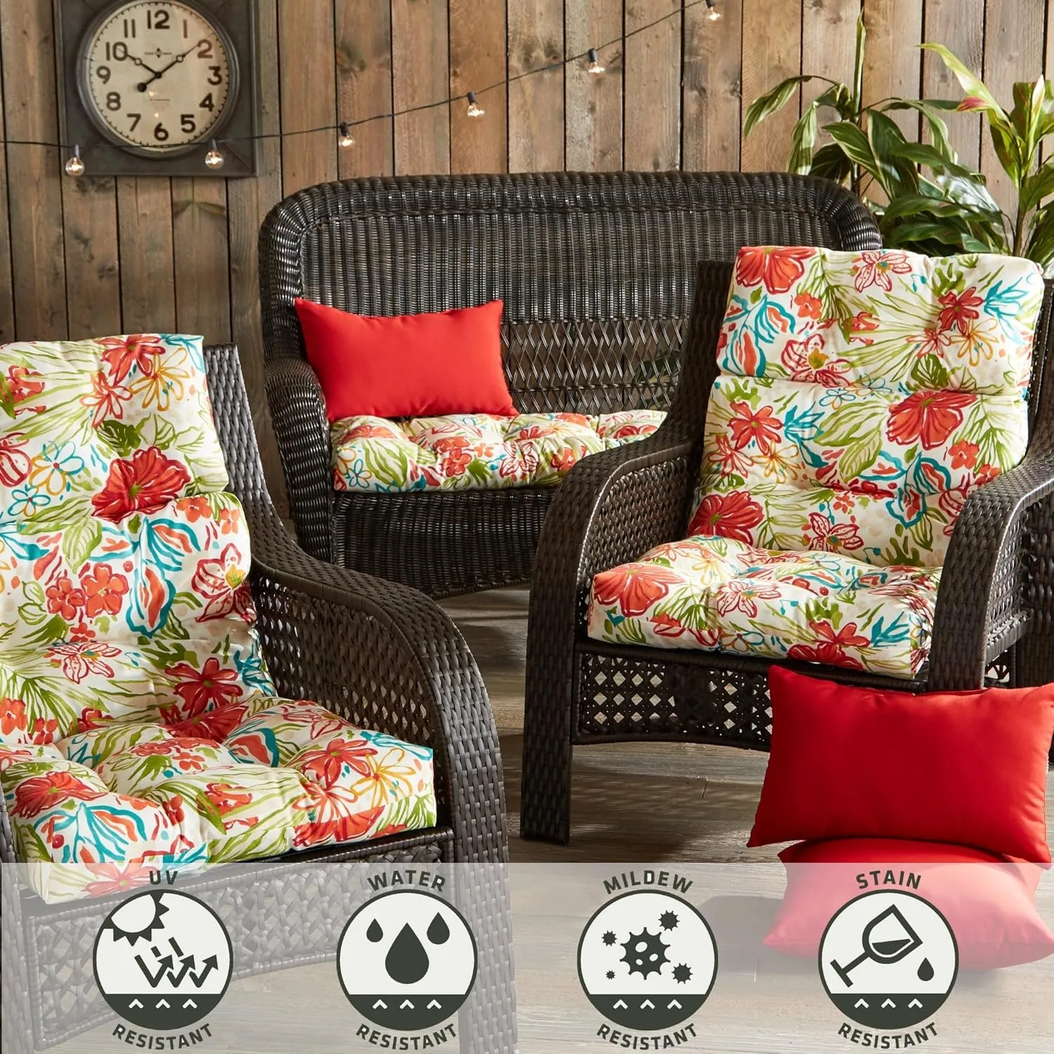 Greendale Home Fashions Outdoor 44 x 22-inch High Back Chair Cushion, Set of 2, Garden Floral 2 Count