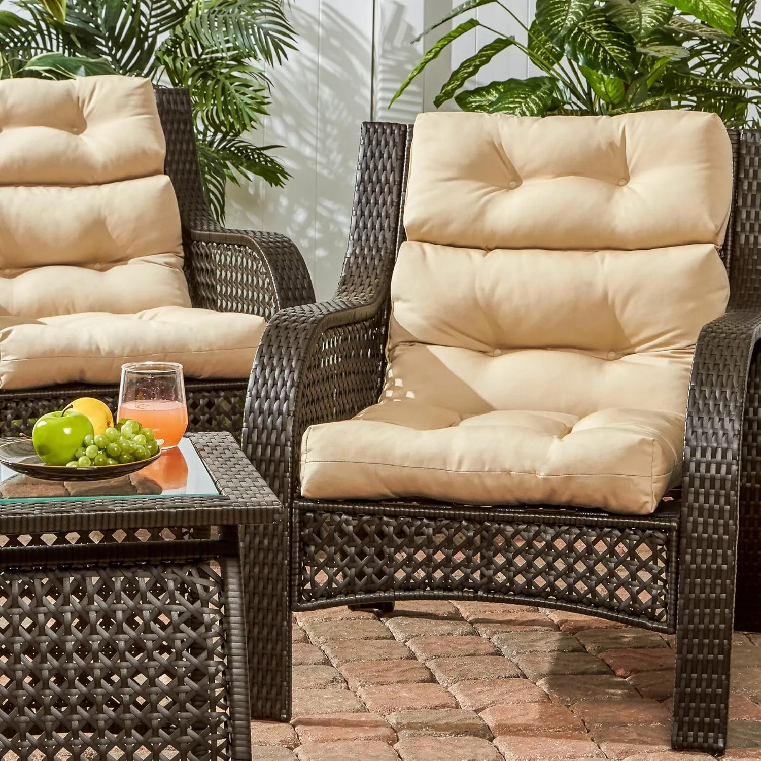 Greendale Home Fashions Outdoor 44 x 22-inch High Back Chair Cushion, Set of 2, Sanddollar 2 Count