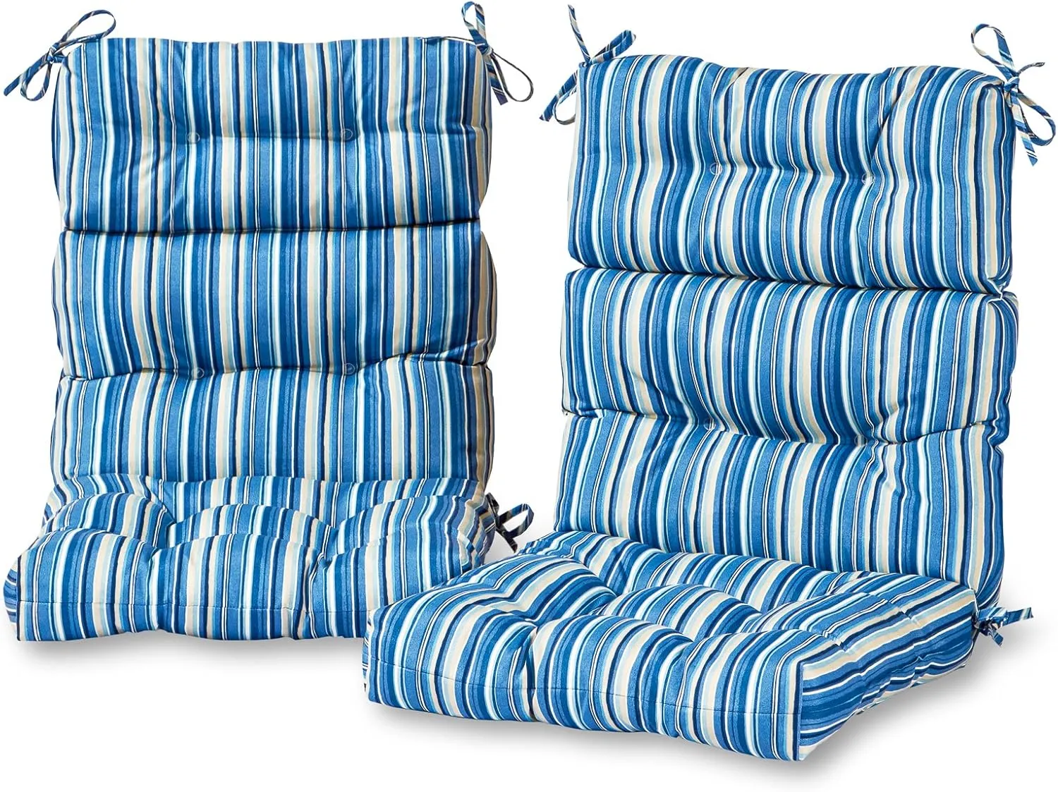Greendale Home Fashions Outdoor 44 x 22-inch High Back Chair Cushion, Set of 2, Steel Blue Stripe 2 Count