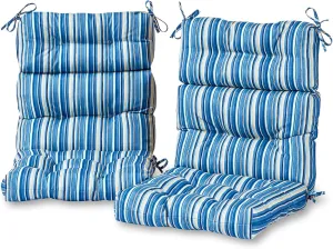 Greendale Home Fashions Outdoor 44 x 22-inch High Back Chair Cushion, Set of 2, Steel Blue Stripe 2 Count